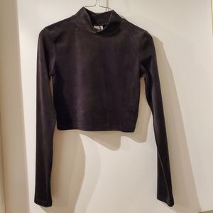 TWIK Black Velvet Long Sleeve Turtleneck Crop Top